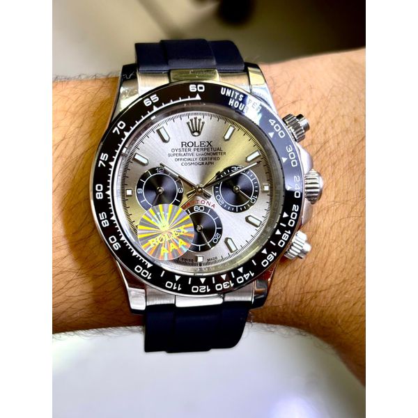 RLX DAYTONA PULSEIRA EMBORRACHADA PRETA COM FUNDO CHUMBO PREMIUM