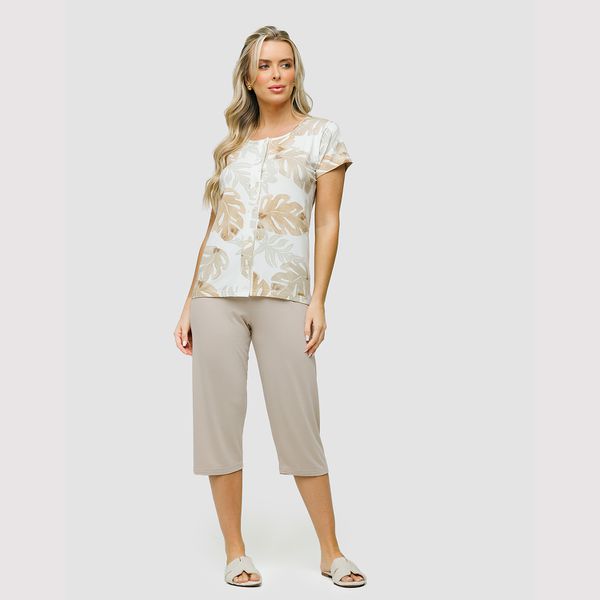 17.01.031 PJ BLUSA ABERTA FLORAL BEGE VICOLYCRA - ESTAMPADO