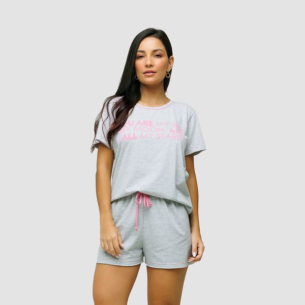 PIJAMA MESCLA COM SILCK ALGODÃO - CINZA