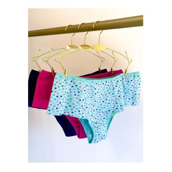 KIT CALCINHA MICROFIBRA HOT PANTS - COM 03 PEÇAS - MARINHO/CORACAO/PINK