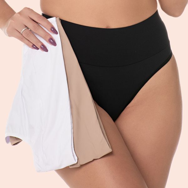 KIT CALCINHA MICROFIBRA CÓS DUPLO ALTO - COM 03 PEÇAS - PRETO/BRAN/CHOC