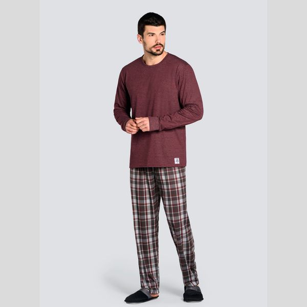 PIJAMA INVERNO MASCULINO - XADREZ BORDO