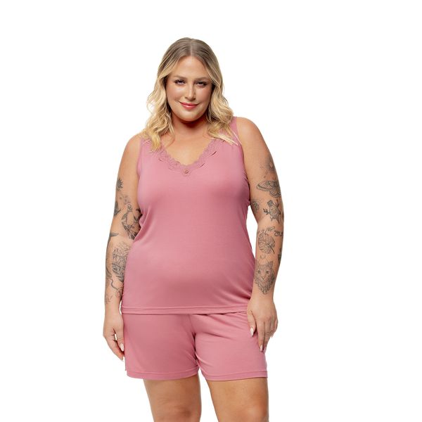 1901133 PJAMA REGATA COM RENDA VISCOLYCRA - ROSA