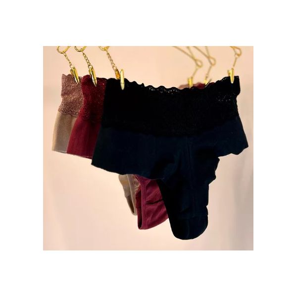 KIT CALCINHA ALGODÃO FIO DUPLO CÓS EM RENDA - COM 03 PEÇAS - PRETO/SENSUALE/CHOCOLATE