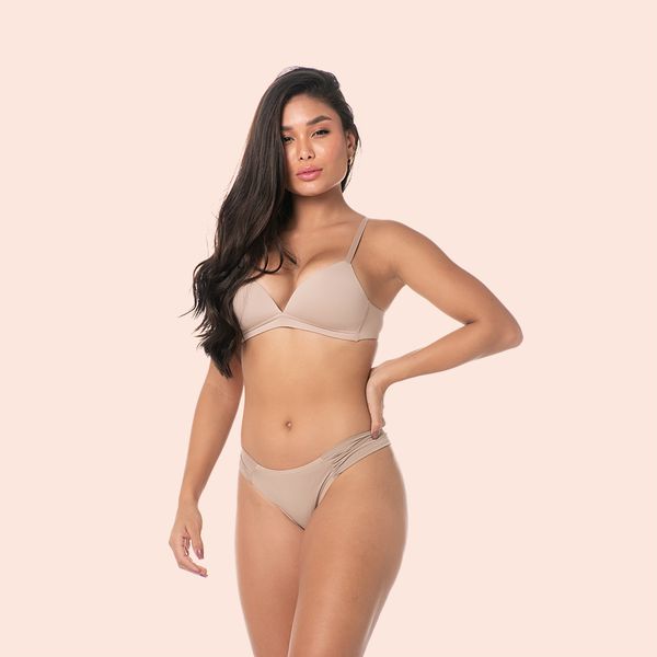 SUTIÃ SEM ARO COM BOJO MACIO TRIÂNGULO EM MICROFIBRA - CHOCOLATE