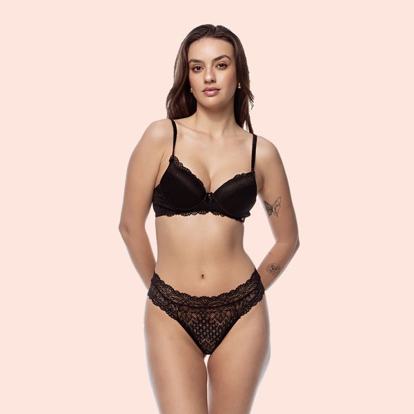 CALCINHA FIO DUPLO CÓS EM RENDA - PRETO