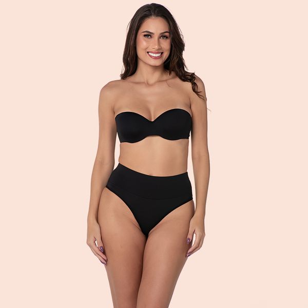 CALCINHA COS DUPLO COM ELASTICO INTERNO CINTURA ALTA - PRETO