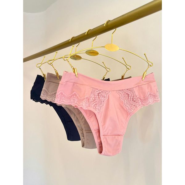 KIT CALCINHA MICROFIBRA TANGA - COM 03 PEÇAS - CHOCOLATE/ROMANCE/PRETO