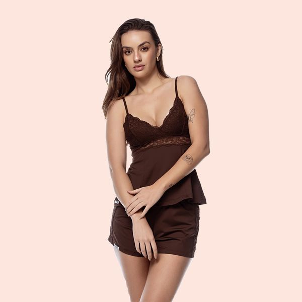 SHORT DOLL ALCINHA MICROFIBRA - CACAU