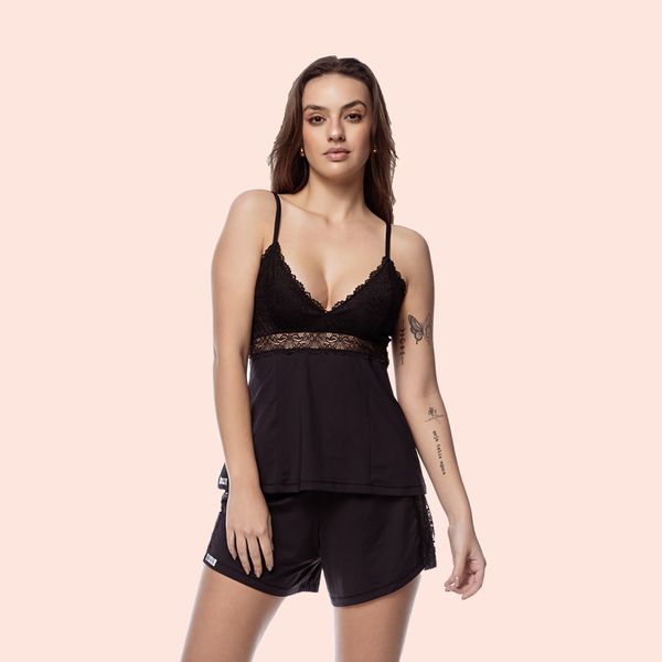 SHORT DOLL ALCINHA MICROFIBRA - PRETO