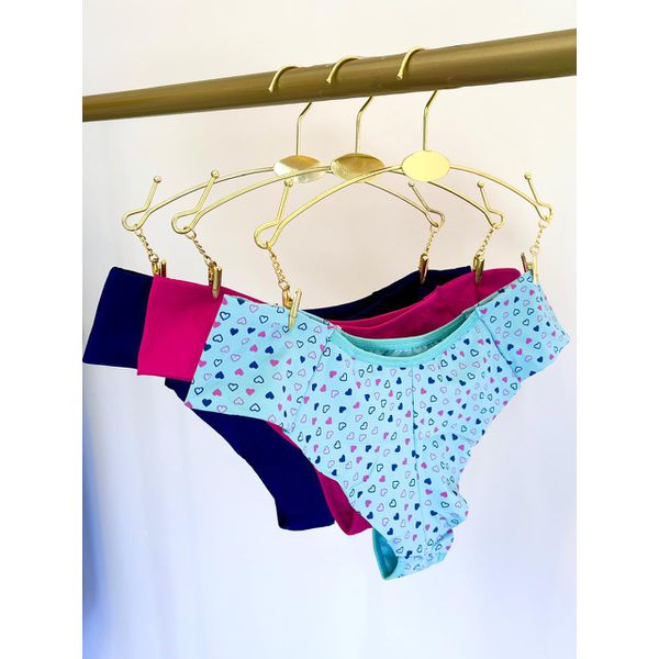 KIT CALCINHA MICROFIBRA FIO DUPLO - COM 03 PEÇAS - MARINHO/CORACAO/PINK