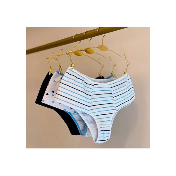 KIT DE CALCINHA HOT PANTS ALGODÃO - COM 03 PEÇAS - LISTRA/CORACOES/MARINHO
