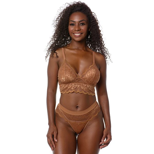 CALCINHA FIO DUPLO FAIXA EM RENDA E CÓS EM MICROFIBRA - AMENDOA