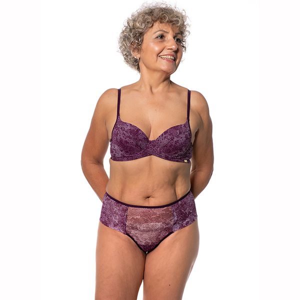 CALCINHA TRANSPARENTE CÓS ALTO FIO DENTAL DUPLO VINHO - ESTAMPADO