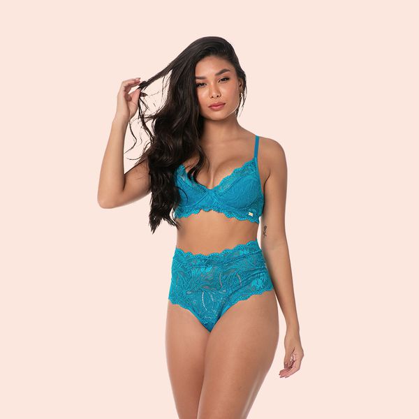 SUTIÃ SEM BOJO E COM ARO EM RENDA - TURQUESA