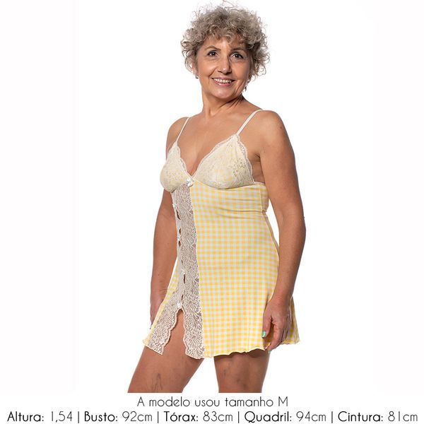 CAMISOLA MALHA COM RENDA ESTAMPA VICHY AMARELA - XADREZ