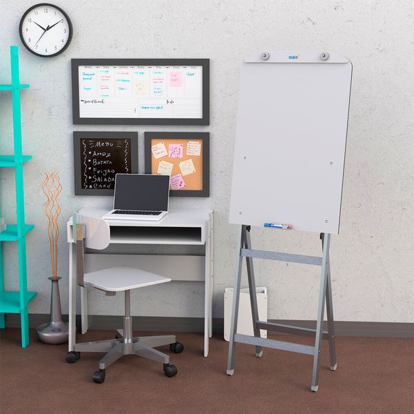 Flip Chart Quadro Branco Soft 60x90cm De Madeira - Cinza