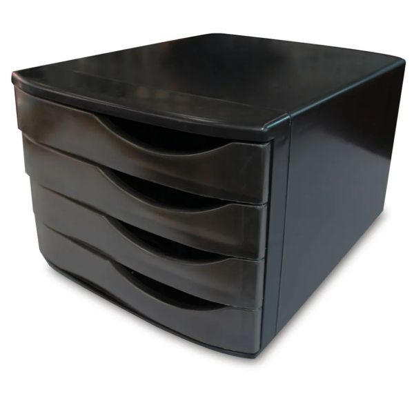 Gaveteiro Organizador de Escritório 4 Gavetas Home Office - Preto / Fumê
