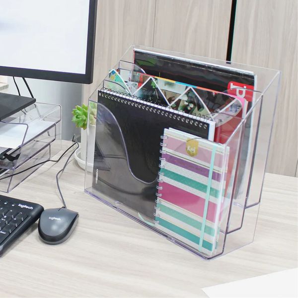 Suporte Organizador Triplo Home Office para Mesa e Escritório Cristal