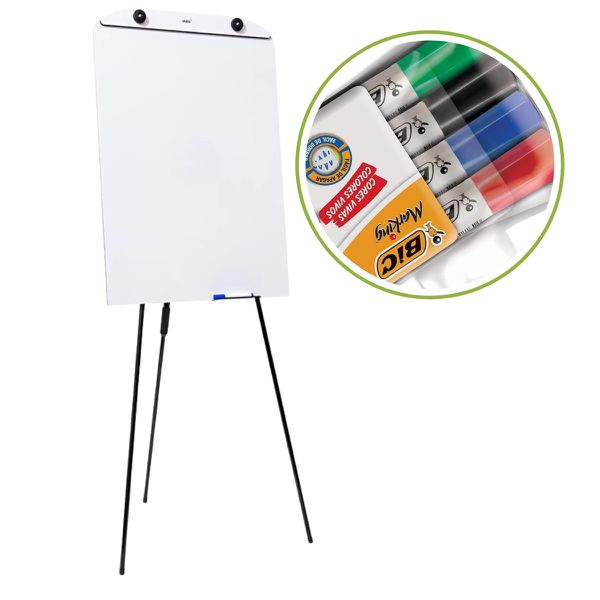 Flip Chart Quadro Branco 60x90cm Tripé Retrátil com 4 Marcadores