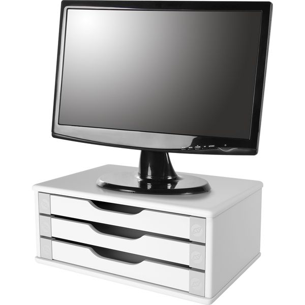 Gaveteiro de Mesa Suporte para Monitor 3 Gavetas Madeira MDF - Branco/Branco