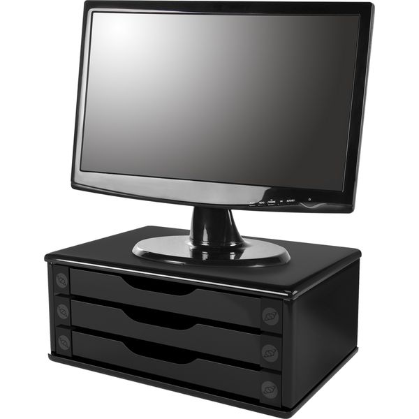 Gaveteiro de Mesa Suporte para Monitor 3 Gavetas Madeira MDF - Preto Black Piano