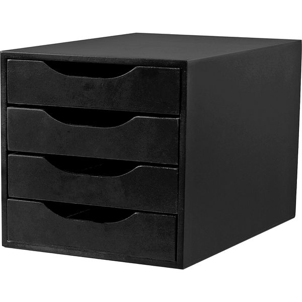 Gaveteiro De Mesa Easy Box 4 Gavetas Madeira - Preto Black Piano