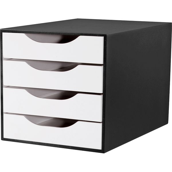 Gaveteiro De Mesa Easy Box 4 Gavetas Madeira - Preto/Branco