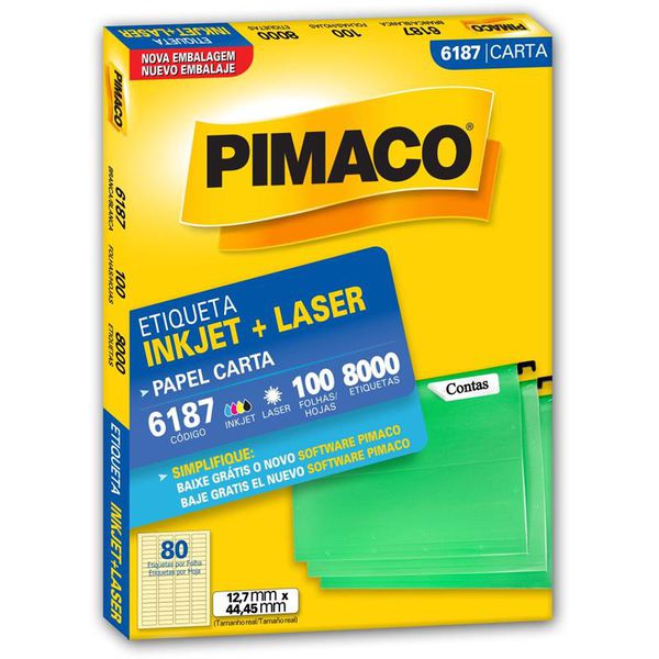 Etiqueta Carta Inkjet Laser 6187 100 Folhas 12.7 x 44.45mm Pimaco