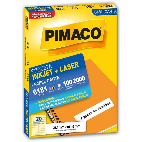 Etiqueta Carta Inkjet Laser 6181 100 Folhas 25.4 X 101.6mm Pimaco