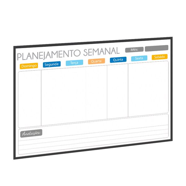 Quadro Planner 60x40 cm Semanal Light Moldura Madeira Preto