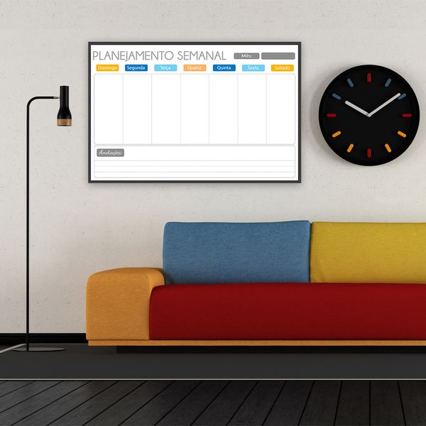 Quadro Planner 60x40 cm Semanal Light Moldura Madeira Preto