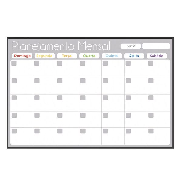Quadro Planner 60x40 cm Mensal Gray Moldura Madeira Preto