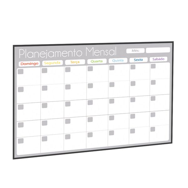 Quadro Planner 60x40 cm Mensal Gray Moldura Madeira Preto