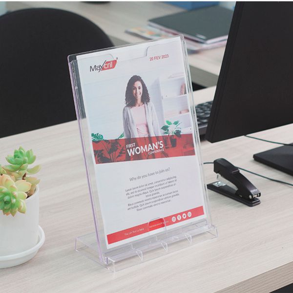 Display Expositor Porta Folheto Office 32x24cm A4 com Base Vertical Horizontal Cristal