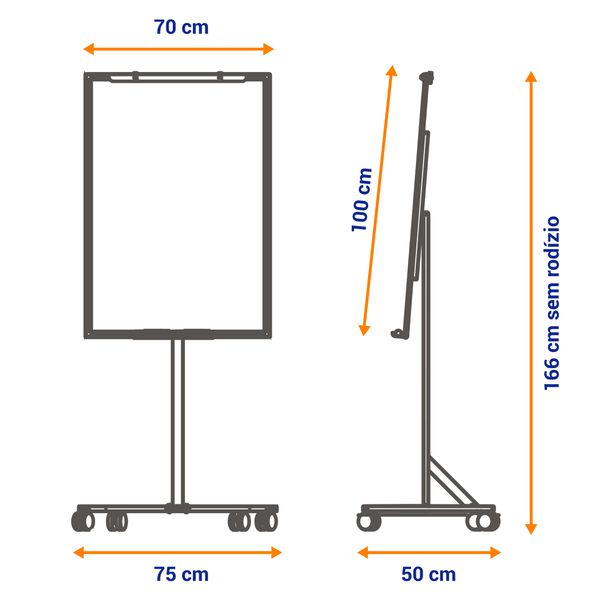 Flip Chart Magnético 70x100cm Com Rodízio Giratório
