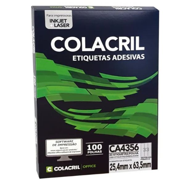 Etiqueta Inkje Laser A4 Branca 25,4 X 63,5mm 100 Fls Ca4356 
