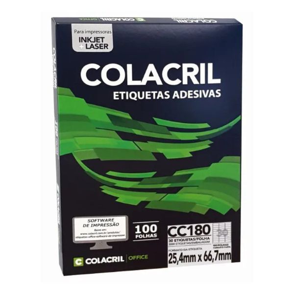 Etiqueta Inkjet Laser A4 Branca 25,4 X 66,7 mm 100 Fls CC180