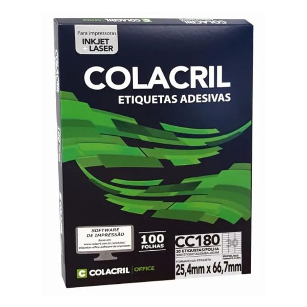 Etiqueta Inkjet Laser A4 Branca 25,4 X 66,7 mm 1000 Fls CC180