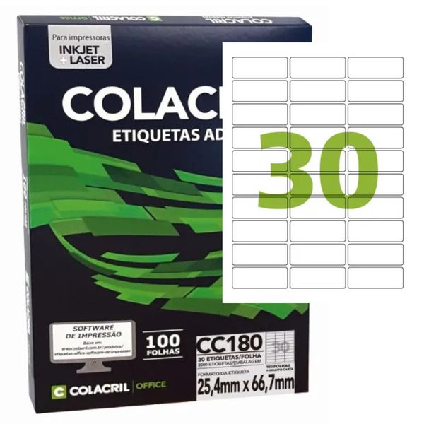 Etiqueta Inkjet Laser A4 Branca 25,4 X 66,7 mm 100 Fls CC180