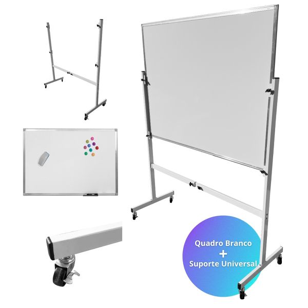 Kit Quadro Branco Magnético Office 120x90cm Aço Alumínio Com Suporte Universal