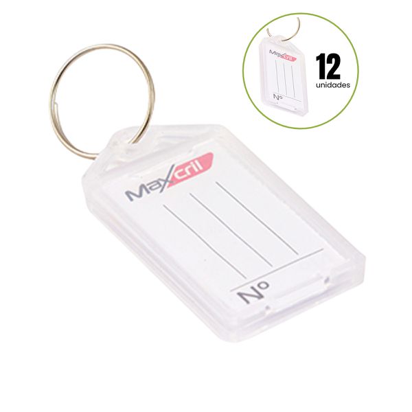 Kit 12 Chaveiro de Plástico Branco com Abertura e Etiqueta Pautada para Identificação