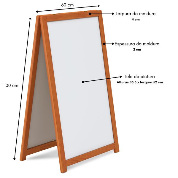 Cavalete de Calçada Standard Branco 100x60 cm Moldura Pinus Mogno