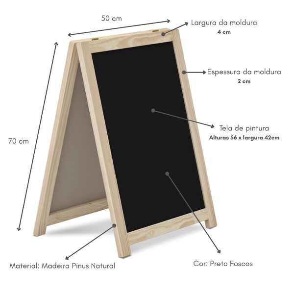 Cavalete de Calçada Standard Preto 70x50 cm Moldura Pinus Natural