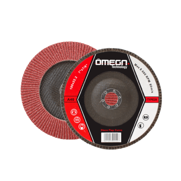 Disco Flap Curvo Vermelho 7" X 7/8" - Costado Fibra - Lixa Oxido Alumínio Ômega