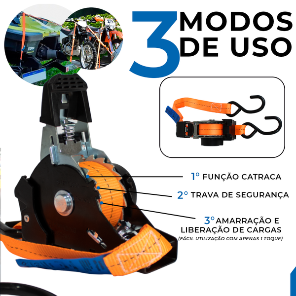 Cinta C/ Catraca Automática P/ Cargas 680kg X 25mm X 3,6m Omega