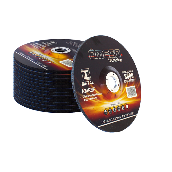 Kit 10 Discos Desbaste 7" x 1/4 x 7/8" Ômega | Corte e Resistência
