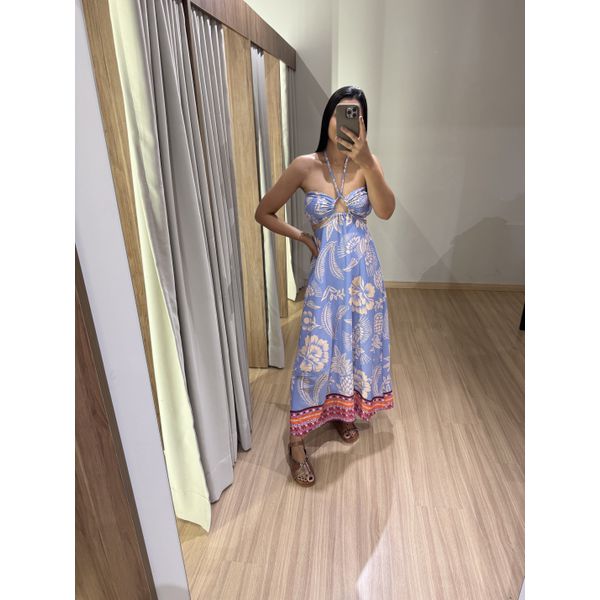 VESTIDO FUNDO AZUL ESTAMPADO
