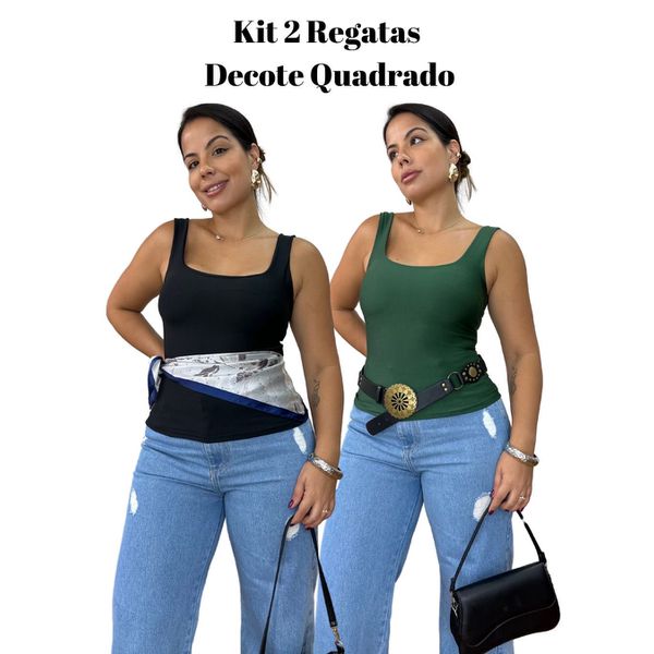 Kit Blusa Decote Quadrado (preta e verde)