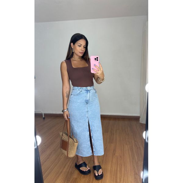 Saia Midi Jeans Clara Loja Benditta